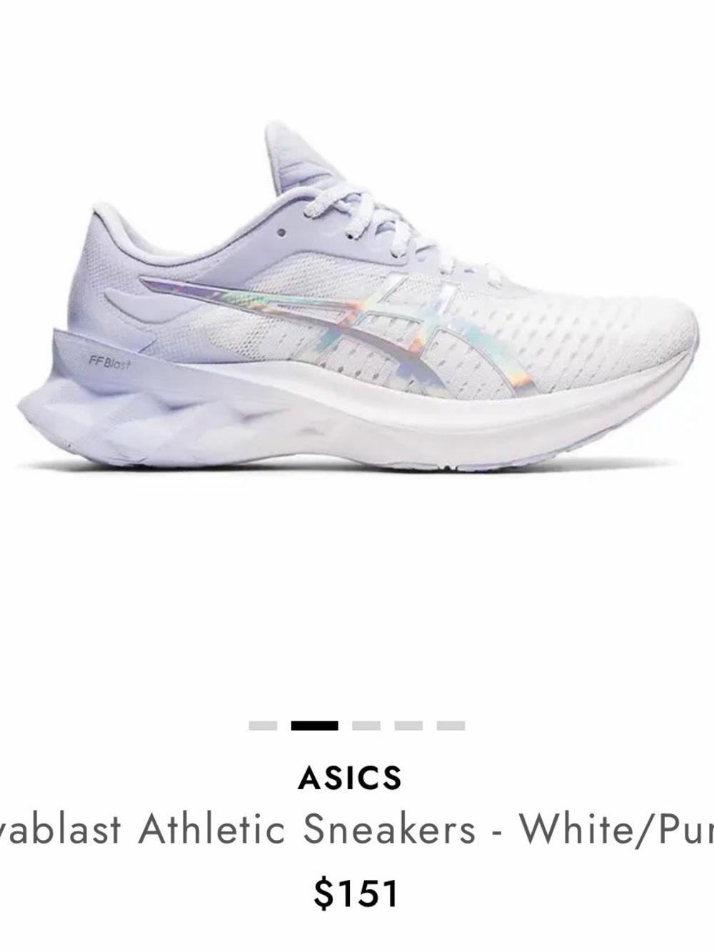 ASICS Novablast Athletic Running Sneakers White Purple Iridescent Women’s 7.5